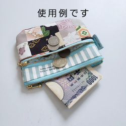 ダブルファスナーミニ財布・カード入れ　ハリネズミとフルーツ・ラベンダー　ファスナー14㎝ 3枚目の画像