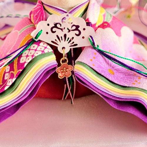 744 小さな着せ替えお着物〈お姫様〉十二単 正絹桃色地に鹿子大花文様