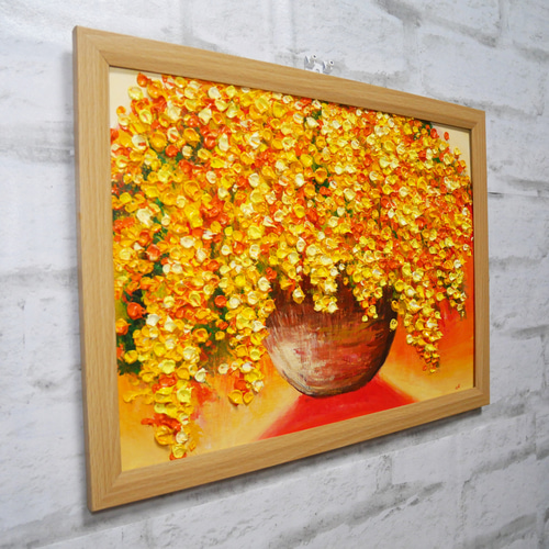セール♥️油彩・アクリル画「ミモザ」Ｆ8 号 38×46cm アウトレット☆送料無料】 セール♥️油彩・アクリル画「ミモザ