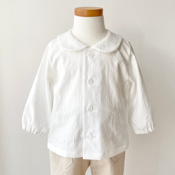 BABY丸襟ブラウス(ホワイト) ちび丸襟長袖ブラウス(オフホワイト)｜size70-100 コットンリネン