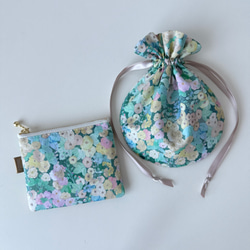 まる巾着　リバティ　Hollyhocks(ホリーホックス)グリーン 5枚目の画像