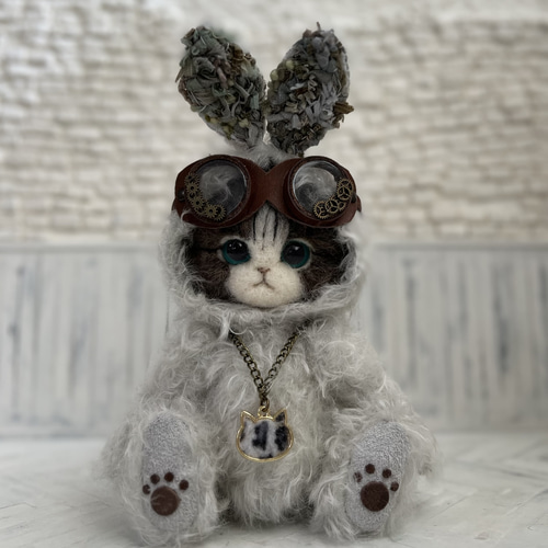 mori 作家 羊毛フェルト テディベア ハンドメンド ぬいぐるみ 猫 MTK SHEEP 作家 テディベア ハンドメンド ぬいぐるみ 猫 羊毛フェルト