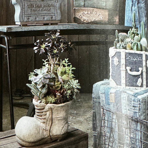 新作☆可愛いブーツ型 陶器鉢 》ヴィンテージレザーブーツ 観葉