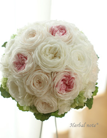 【受注制作＊ウェディングブーケ】PB-101　プリザーブドフラワー　ラウンドブーケ　オールドローズ　大人婚