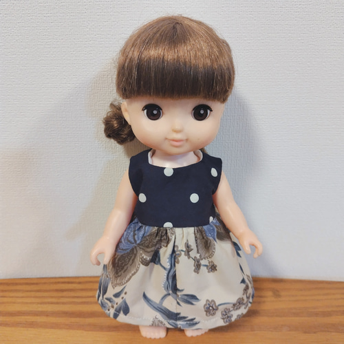メルちゃんサイズ ワンピース 花柄 ドット おもちゃ・人形 blue daisy 