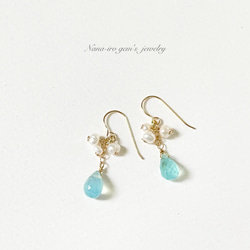 14kgf seablue chalcedony × pearl pierce 3枚目の画像