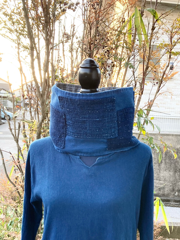 古布　襤褸　藍染　木綿　ネックウォーマー　スヌード　古布リメイク 古布 襤褸 藍染 リメイク スヌード マフラー ネックウォーマー