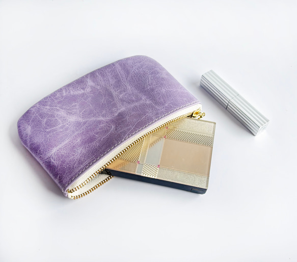 紫陽花カラー☆　軽くて柔らか　馬革のミニポーチ　（ミニ財布）　バッグインバッグ　 4枚目の画像