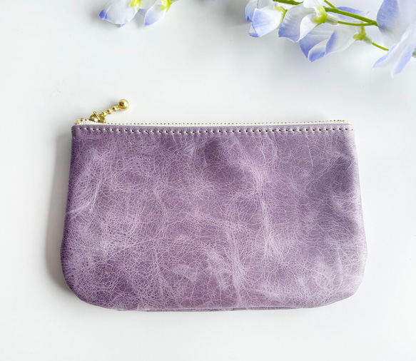 紫陽花カラー☆　軽くて柔らか　馬革のミニポーチ　（ミニ財布）　バッグインバッグ　 5枚目の画像