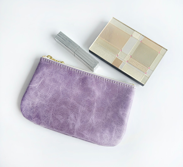 紫陽花カラー☆　軽くて柔らか　馬革のミニポーチ　（ミニ財布）　バッグインバッグ　 2枚目の画像