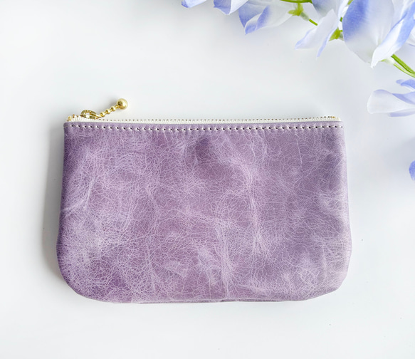 紫陽花カラー☆　軽くて柔らか　馬革のミニポーチ　（ミニ財布）　バッグインバッグ　 1枚目の画像