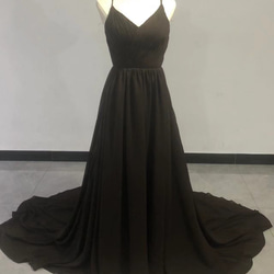 送料無料！黒茶色　カラードレス Vネックドレス キャミソール ロングトレーン パーティードレス 1枚目の画像
