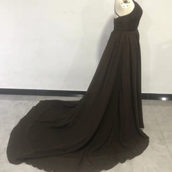 送料無料！黒茶色　カラードレス Vネックドレス キャミソール ロングトレーン パーティードレス 4枚目の画像