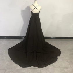 送料無料！黒茶色　カラードレス Vネックドレス キャミソール ロングトレーン パーティードレス 2枚目の画像