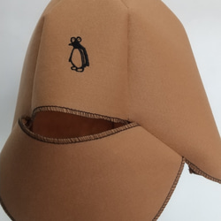 コーヒー豆ペンギンのサウナハット　飛沫防止2ウエイタイプ　刺繍マークで　モカ　新しいカラー！ 3枚目の画像
