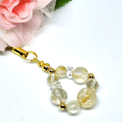 再販可能♪雪降る天使の雪だるま イヤホンジャック ( ストラップ に変更可能) 天然石＊ルチルクォーツ＊ストラップ＊キーホルダー＊チャーム