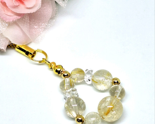 天然石＊ルチルクォーツ＊ストラップ＊キーホルダー＊チャーム