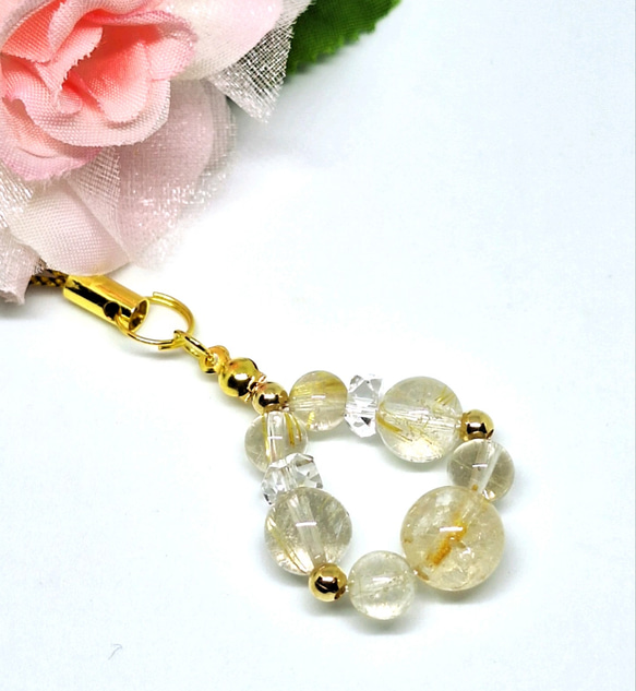 天然石＊ルチルクォーツ＊ストラップ＊キーホルダー＊チャーム