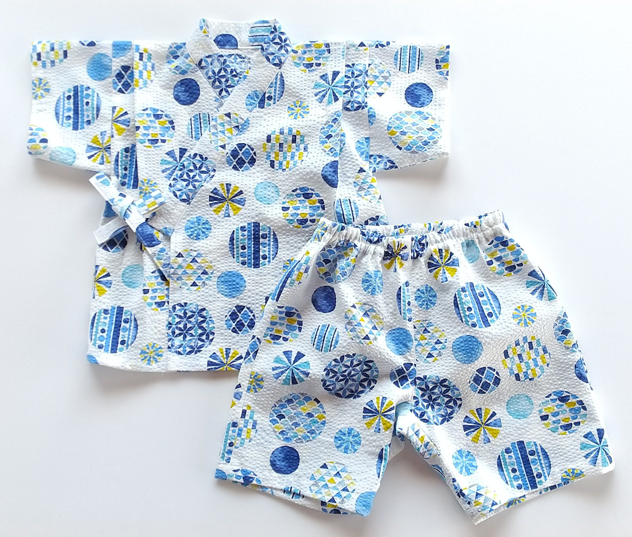 甚平 古典模様(青色)のリップル生地 90㎝ 子供服 Angel 通販 17632239｜Creema(クリーマ)