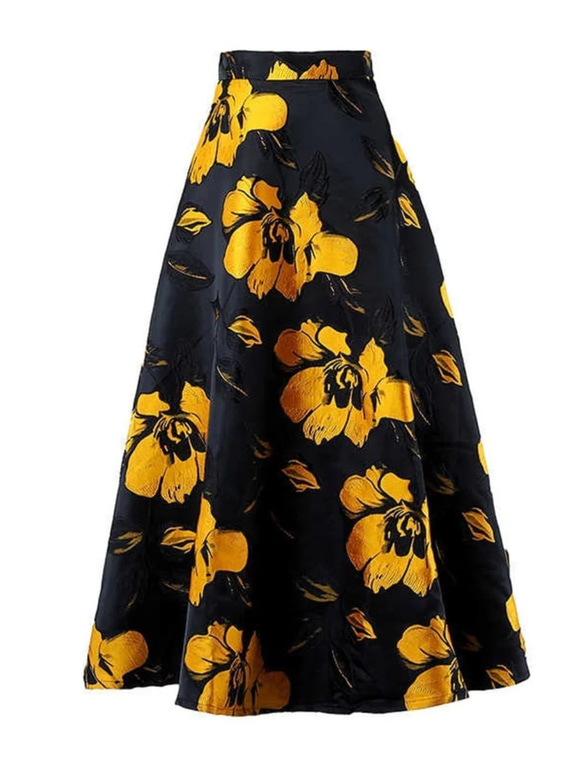 スカート 黒 花柄 ハイウエスト ジャカード 気質 ファッション 新しい 春 秋 [0004] 2枚目の画像