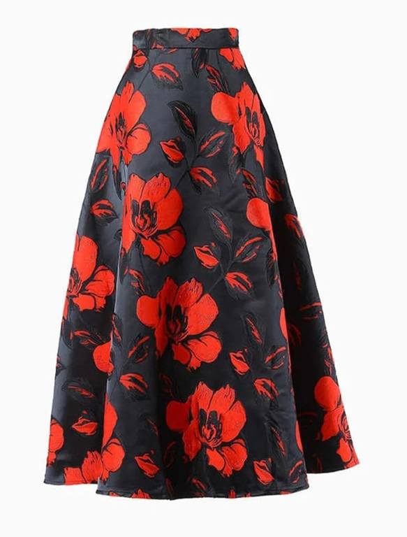 スカート 黒 花柄 ハイウエスト ジャカード 気質 ファッション 新しい 春 秋 [0004] 4枚目の画像