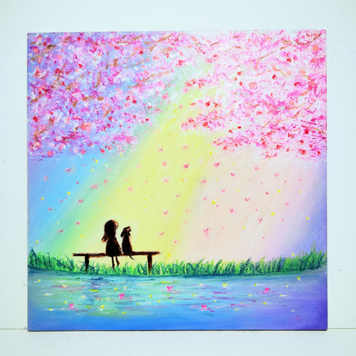 deep ocean   ハンドメイドパステル画　絵画アート原画 さくら 春色に包まれて ハートの花びら 【原画】オイルパステル