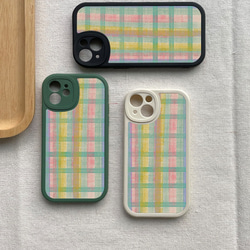 智慧型手機保護殼 兼容所有 iPhone 15/14/13/12/11 等型號 彩色格紋藝術 全包手機套 第2張的照片