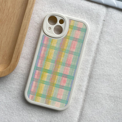 智慧型手機保護殼 兼容所有 iPhone 15/14/13/12/11 等型號 彩色格紋藝術 全包手機套 第6張的照片