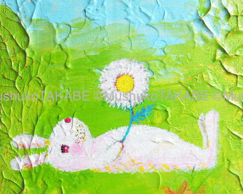 花うさぎ2  ハンドメイドパステル画　絵画アート原画 花うさぎ2 ハンドメイドパステル画　絵画アート原画