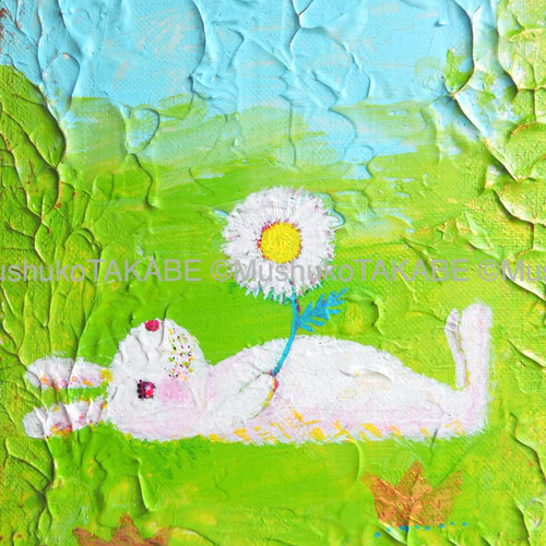 うさぎと花] #アート #絵 #原画 #エネルギーチャージ 絵画