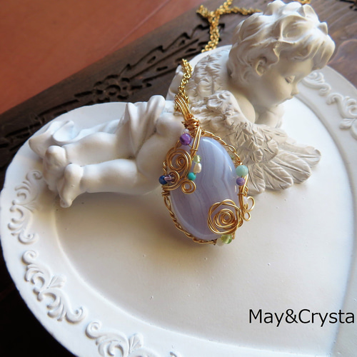 ブルーレースアゲートのワイヤージュエリーペンダント ペンダント