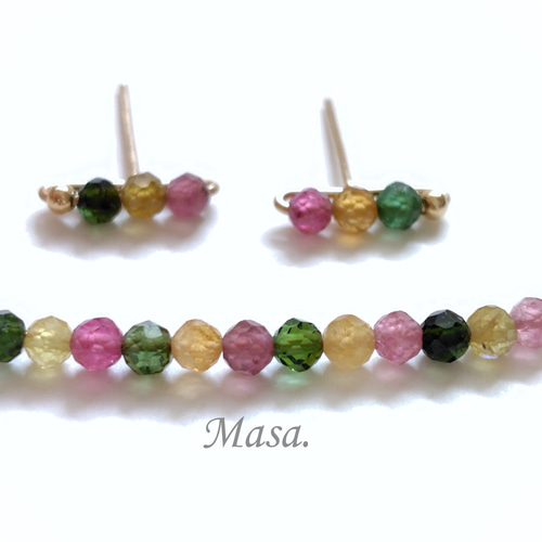 14Kgf 仏製 高品質 【ピンクパープルオパールピンクトルマリンピアス】