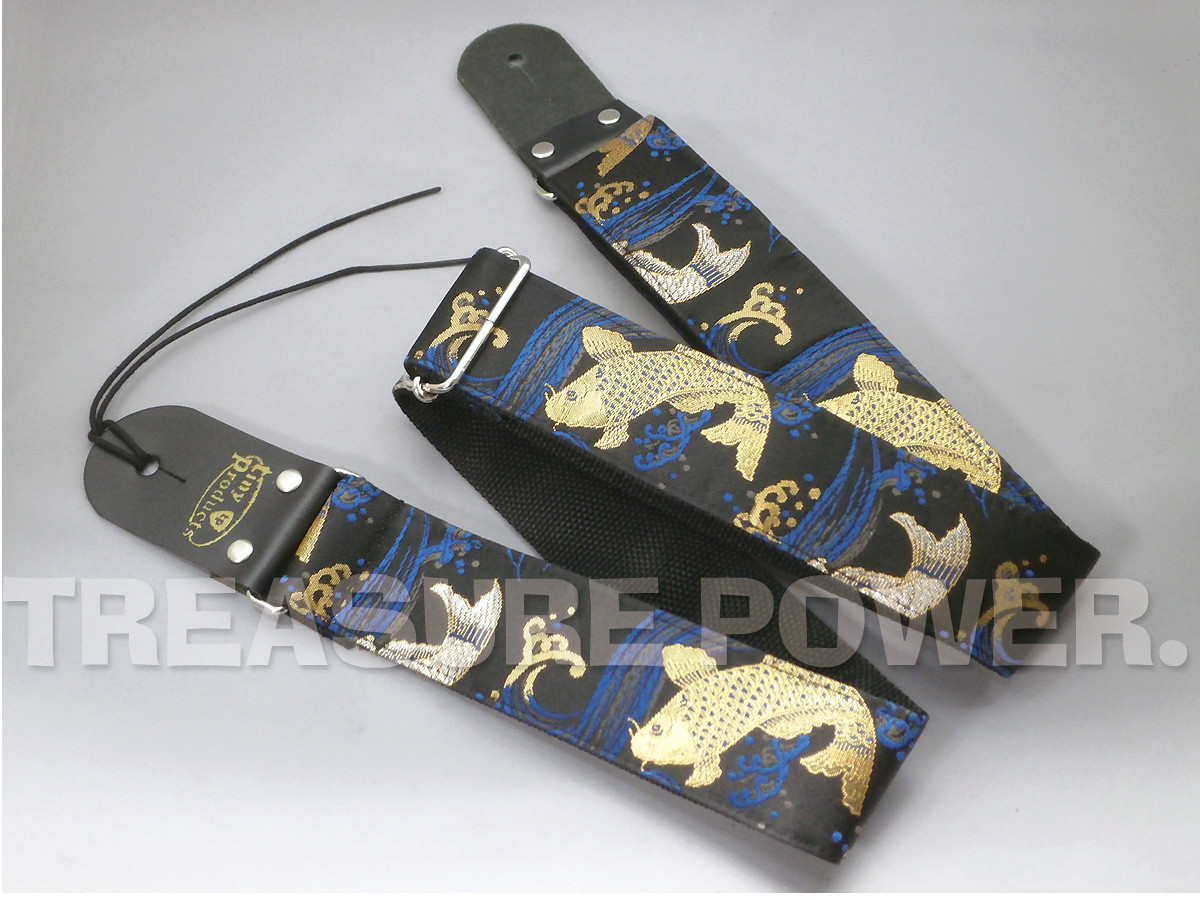 和柄ギターストラップ 鯉/金-銀 京都西陣織 金襴生地 tiny products