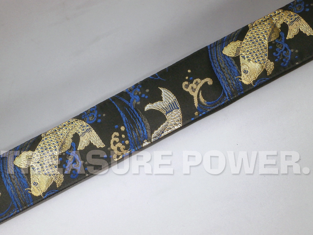 和柄ギターストラップ 鯉/金-銀 京都西陣織 金襴生地 tiny products