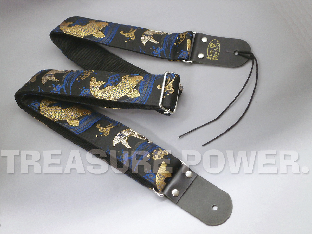 和柄ギターストラップ 鯉/金-銀 京都西陣織 金襴生地 tiny products