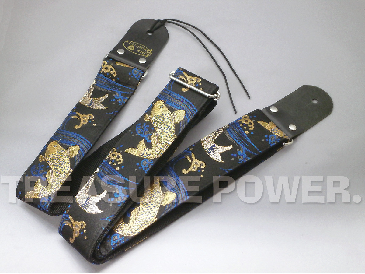 和柄ギターストラップ 鯉/金-銀 京都西陣織 金襴生地 tiny products
