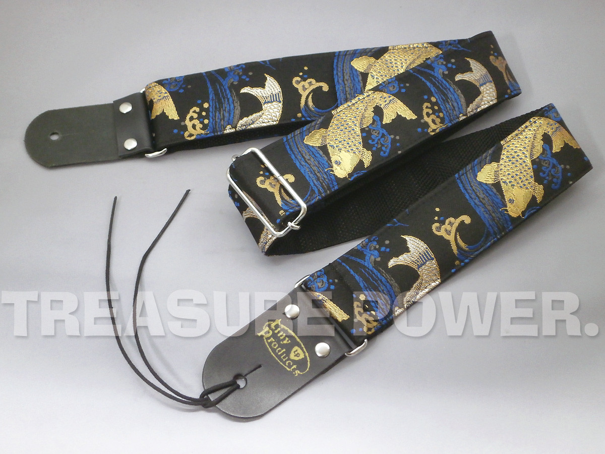 和柄ギターストラップ 鯉/金-銀 京都西陣織 金襴生地 tiny products