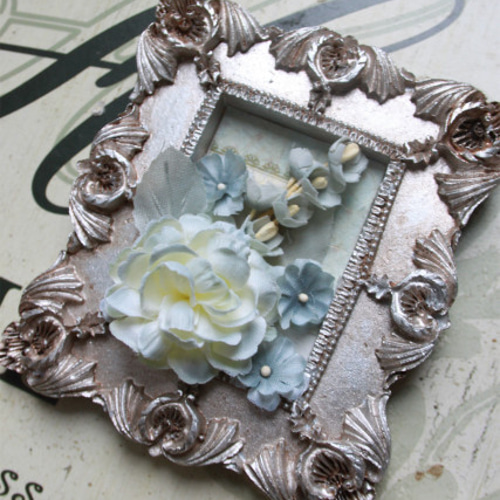 Wall Art アンティーク調ミニフレーム☆アートフラワー＜Blue＞ アート