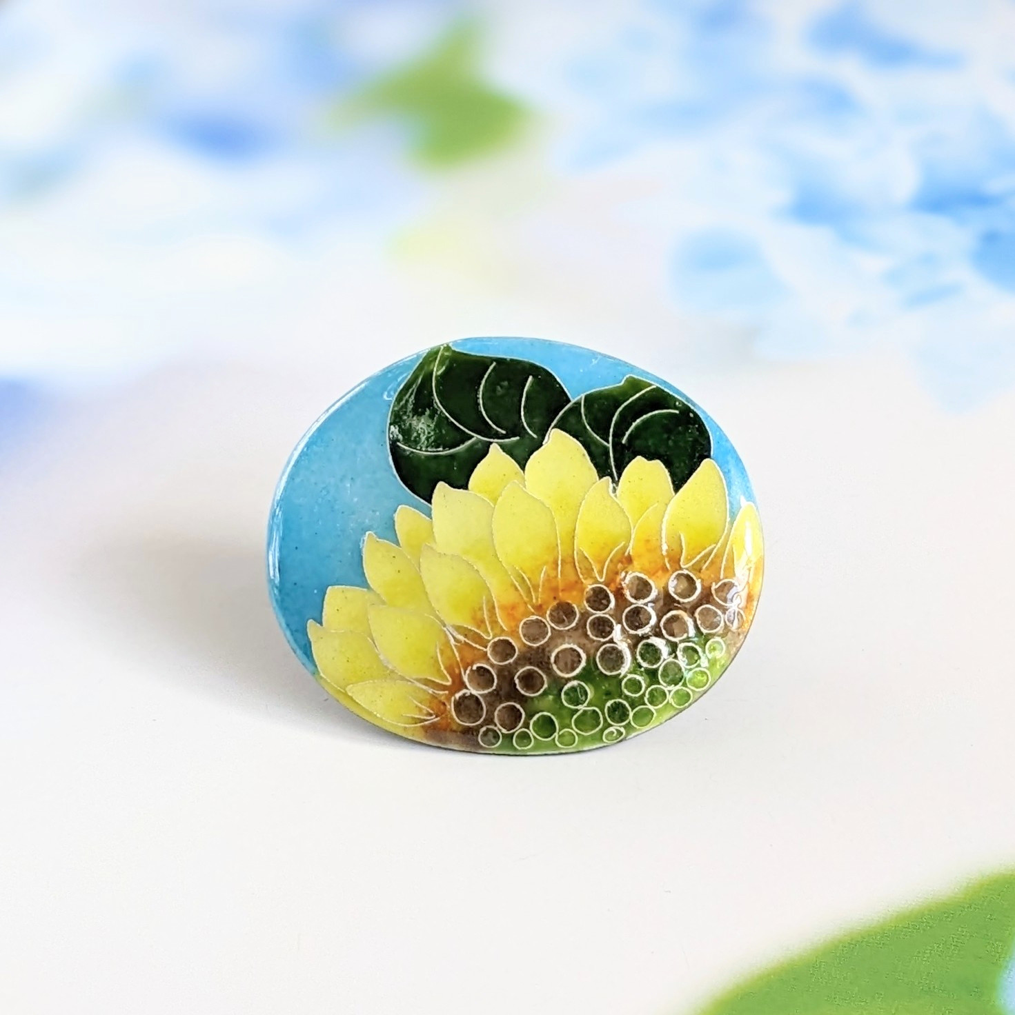 ＊一点限定＊青空に咲くひまわり｜向日葵【有線・銀張七宝、ブローチ】151