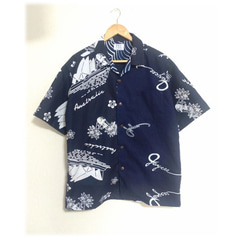 17 男士開領襯衫 Aloha 襯衫 大尺寸 2 種浴衣布料 滯銷浴衣布料 1 件短袖夏季 第1張的照片