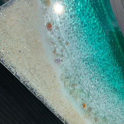センターテーブル エメラルドグリーンの海　波紋スターフィッシュと波打ち際のシェル　海　ガラス　SEA  table 2枚目の画像