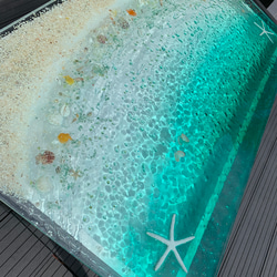センターテーブル エメラルドグリーンの海　波紋スターフィッシュと波打ち際のシェル　海　ガラス　SEA  table 10枚目の画像