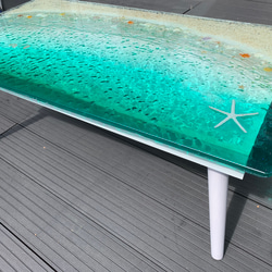 センターテーブル エメラルドグリーンの海　波紋スターフィッシュと波打ち際のシェル　海　ガラス　SEA  table 6枚目の画像