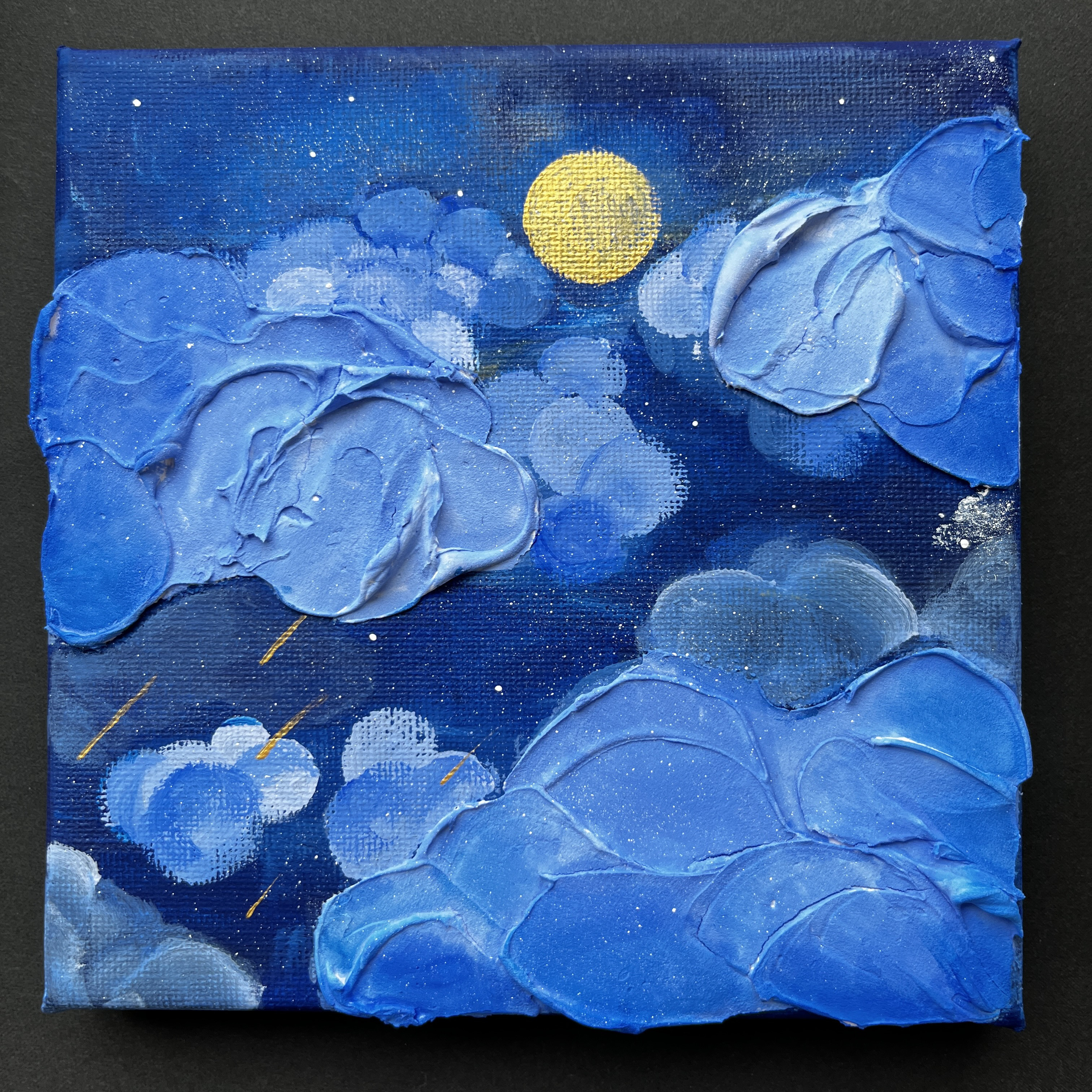絵画 アクリル画 原画 月の光 月 星 海 砂浜 空 テクスチャー