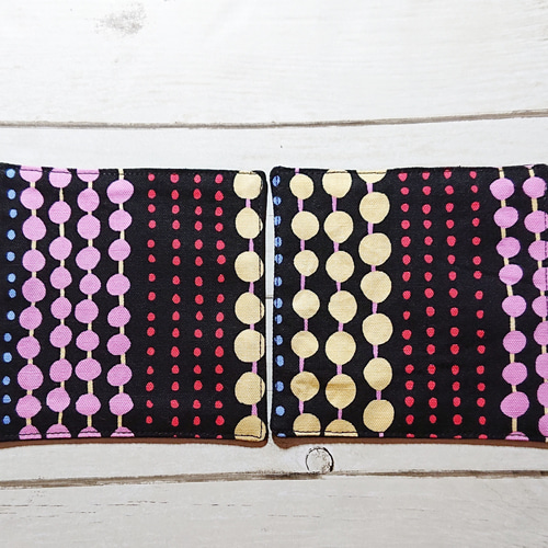 送料無料*北欧風ポップドットライン柄*ちょっと大きめ布コースター2枚