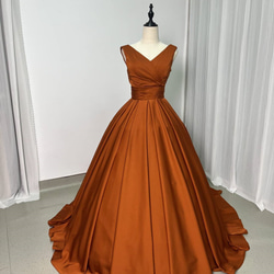 送料無料！カラードレス マタニティ テラコッタ色 大きいサイズ ベア