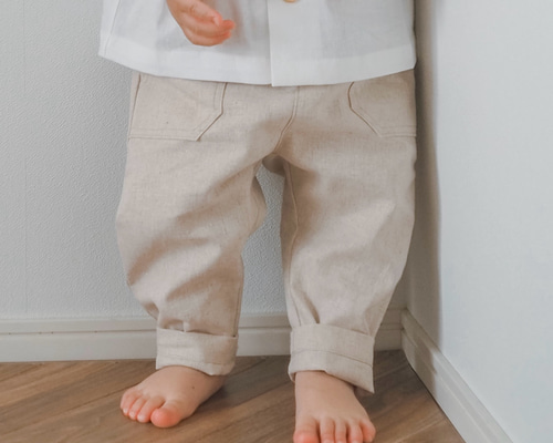 ベイカーパンツ(ベージュ) ｜size80-100 コットンリネン ロング丈