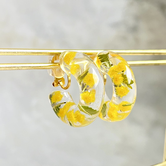 レジンイヤリング3点セットミモザゴールドホワイト夏