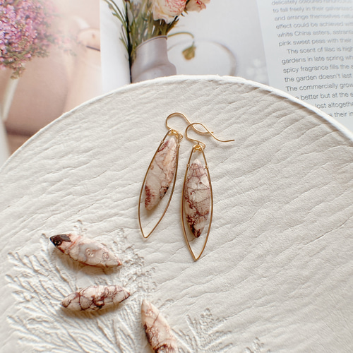 ＊＊COCO＊＊　14kgf フォッシルコーラル ピアス 14kgf/天然石フォッシルコーラルとアンデシンのピアス☆ハンドメイド