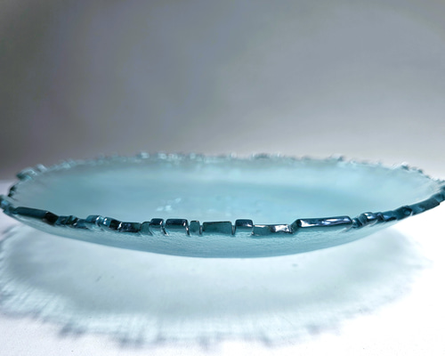 ID フラワー・ガーデニング 陶器製楕円形水盤 青色とベージュ